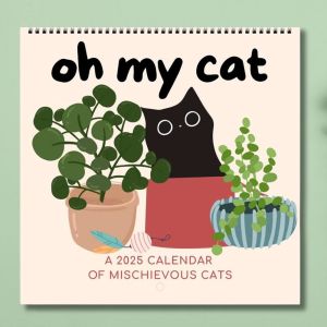 LTK376111 กระดาษสำหรับตกแต่ง ปฏิทินแมวซุกซนโอ้แมวของฉัน ตลกๆ 2025 ปฏิทินติดผนัง ของขวัญแม่แมว วางแผนเวลา ปฏิทินแมวซุกซน สำนักงานศิลปะแมว