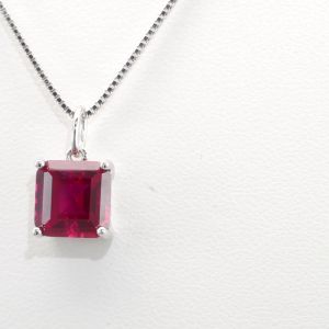 Multi-Color Square Shape Ruby and Sapphire Pendant Necklace for Women Red & Pink & Rose Red & Royal Blue & Cornflower Blue S925 Sterling Silver