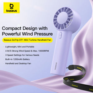 BASEUS | Baseus Portable Handheld Fan 3 Speed Min Fan Rechargeable Turbine Handheld Fan Powerful Wind for Car And Desktop Outdoor Fan