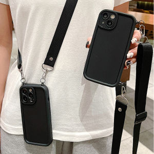 Matte Silicone iPhone Case with Crossbody Strap And Lanyard Anti-Fall Protection Simple Design for Apple Phones including pro Max Models