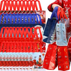 Extra Large Christmas Gift Bag / Thick Non-Woven Fabric Santa Print Tote / Santa Claus Snowman Elk Gift Bag / Large Capacity Non-Woven Shopping Bag