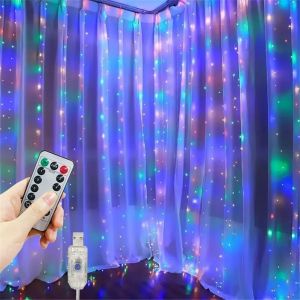 LED Curtain Lights USB Powered with Remote Control Holiday Christmas Decorations for Home Wedding Birthday Bedroom Party Lights