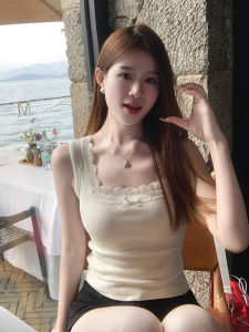 Áo Vest Ren Cổ Vuông Màu Trắng Pure Desire Dành Cho Nữ Mùa Hè 2025 Áo Lót Bên Trong Áo Khoác Ngoài Thiết Kế Đệm Ngực