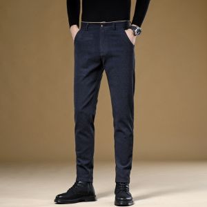 ROMON | Loose Straight Leg Business Casual Trousers For Men Spring Autumn Fashionable Elastic Brushed Long Pants Romon Brand Cotton Blend