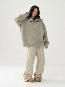 NEZAVISIY | Simple Button Decorative Thickened Fold-over Collar Knitwear