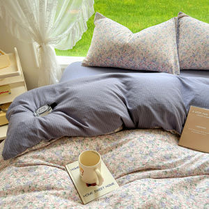 Korean Style Water Washed Cotton Floral Bedding Set 4pcs/3pcs Student Country Style Bed Sheet Quilt Cover Blanket