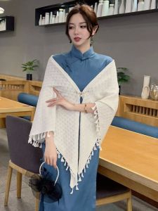 Elegant Hollow out Shawl Scarf for Cheongsam Sunscreen Retro Chinese Style Summer Multifunctional Triangle Womens Shoulder Cover
