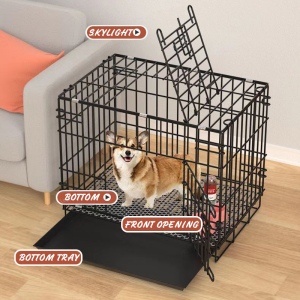 Heavy Duty Pet Cage with Poop Tray Foldable - Large Spacious Collapsible Dog Cage Cat Cage for Dog Cat Rabbit Puppy