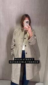 Long Trench Casual Double Side Womens Coat Single Breasted Lapel Pockets Full Sleeve Plaid Windbreaker 2026 Lady Spring Autumn