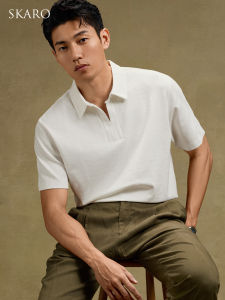 Smooth Breathable Mens Polo Shirt Half Buttoned Seasand Pattern
