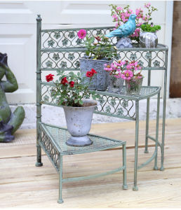 Retro European Style Flower Stand Storage Succulent Simple and Foldable Gardening Shelf Ladder Stand Outdoor Balcony Jardiniere