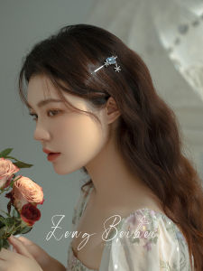 Blue Tassel Hair Clip Womens Fashion Accessories Side Bangs Hair Grips Vintage Court Style Alloy Embedded Artificial Gem