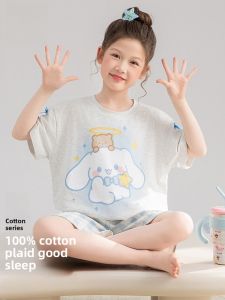 MiiOW | Pure Cotton Summer Pajamas For Girls Short Sleeve Shorts Home Clothes Cute Cartoon Design Childrens Sleepwear Thin Model MiiOW