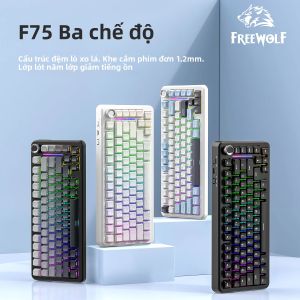 Bàn Phím Cơ FREEWOLF Aula F75 RGB Không Dây Ba Chế Độ Bluetooth USB Núm Kim Loại 4000mA Dành Cho Chơi Game