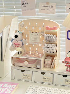 Cute Desktop Organizer Box Hole Board Pen Holder Office Stationery Storage Box Dormitory Shelf Detachable Long Rectangle PP Material