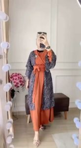 K-FASHION Gamis Terbaru Kekinian Viral 2in1 Outer Rayon Cringkle Airflow Kombinasi Ceruty Baju Muslim Wanita Lebaran Rinara