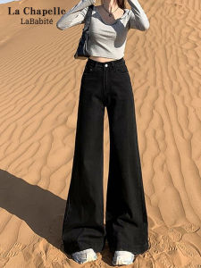 High Waist Flared Jeans Womens Fleece Lined Wide Leg Denim Pants Autumn Winter Commute Style Zipper Closure Loose Fit Jeans