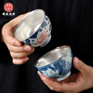 Sterling Silver Tea Cup Master Cup Single Cup Personal Special Blue and White Porcelain Tea Set Classy Handmade Tea Tasting Tea Cup Silver Gilded Cup