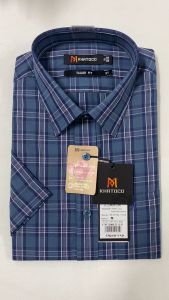 Sơ Mi Caro Tay Ngắn Màu Xanh - Xanh Navy Form Tailor Fit Chống Nhăn Lai Ngang - Áo Nam Khatoco