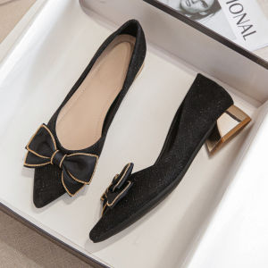 Summer 2025 New Fairy Shoes for Women Sharp Pointed Toe Low Heel Fashionable Single Shoes Soft Surface Leather Butterfly Knot