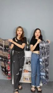 Onefashionmall Celana Panjang Kulot Wanita Motif Batik Salur Highwaits Long Bawahan Santai HW Pinggang Full Karet CW017