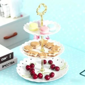 Three Layers of Dessert Plates Plastic Cake Tray Petal-shaped Afternoon Saucer Suitable for Birthday Parties and Weddings