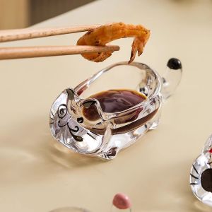 Cute Cat Sauce Dish Crystal Glass Restaurant Tomato Salad Soy Sauce Vinegar Dish Small Snack Plate Home Chopsticks Tray