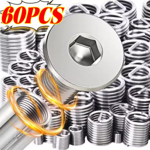 60PCS M3-M12 Stainless Steel Thread Insert Spiral Thread Repair Kit Screw Coiled Wire Helical Thread Repair Nuts Screw Bushing Sleeve