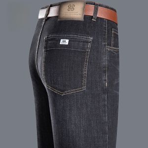 ROMON | Loose Straight Leg Mens Jeans Business Casual Mid Waist Elastic Denim Pants Fashionable Urban Wear Winter Season Dad Clothes