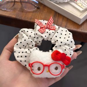 Cuter Polka Dot KT Cat Furry Elastic Hair Bands Non- Damaging High Elasticity Sweet Feminine Ideal Gift Summer New Arrivals