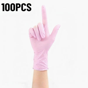 20/50/100PCS Disposable Light Pink Nitrile Gloves Pet Bath Bathing Kitchen Cleaning Hygiene Embroidery Beauty Hairdressing Tools