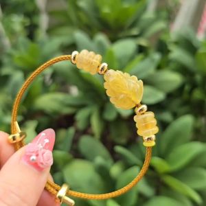 Vòng cáp 6 đồng điếu hồ ly chúa Thạch Anh Tóc Vàng cho mệnh Thổ và Kim - Phong Thủy TUDO