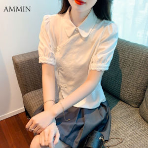 MMIN summer new womens retro short-sleeved shirt new Chinese style plate ancient buckle short-sleeved cotton linen short tops