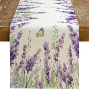 Spring Lavender Theme Linen Table Runner Rural Farmhouse Kitchen Restaurant Desktop Decoration Party Table Flag