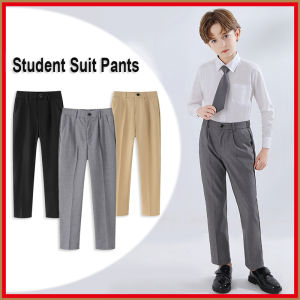Gentleman Kids Pants for Boys Students Grey Trousers Pants Children Formal Suit Pants for Kids Boys 7 8 9 10 11 12 13 14 Years Old Fashion Teen School Slacks Bottoms