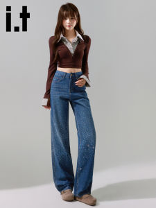 izzue | Quần Jeans Nữ Trang Trí Đá Quý Phong Cách Vintage