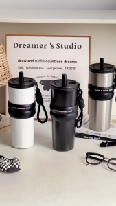 MLADEN ถ้วยเก็บความร้อน แก้วเก็บความเย็น Americano Cup 316 สแตนเลส ถ้วยฟาง มีเชือกคล้องแบบพกพา 710ML