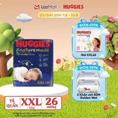 [20h 7-10.8 QUÀ TẶNG ĐƠN 399K] Tã quần Huggies Naturemade ban đêm XXL26