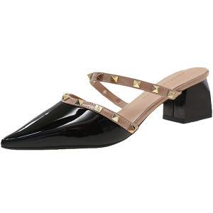 YX | Pointed Toe Summer Sandals with Thick Heel and Rivets