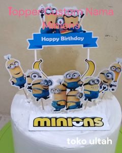Topper Cake 3Minnions Custom Nama untuk Hiasan / Dekorasi Kue Ulang Tahun
