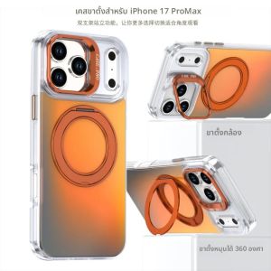 หรูหรา 360 °   เคสแบบมีขาตั้งเลนส์หมุนได้ สำหรับ iPhone 17 Air 16 E 15 14 Plus 13 12 Pro Max 11 รองรับ Magsafe พร้อมฝาสี