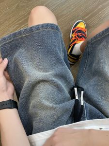 American Style Elastic Waist Skinny Jeans Shorts Women Summer Thin Loose plus Size MM Slim Wide Leg Starry Sky Pattern Five-Quarter Pants