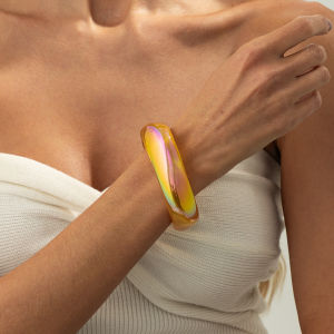Ingemark 7 Colors Trendy Colorful Smooth Irregular Stacking Bangles for Women Y2K Resin Geometry Wide Bracelets New Yar Jewelry