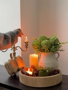Bộ Trang Trí Nhà Vintage Bao Gồm Vại Sứ Và Khay Gỗ Zen