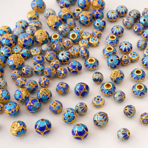 Cloisonné Alloy Enameled Colorful Round Beads Loose Spacer Beads for Jewelry Making DIY Bracelet Pendant Accessories Materials