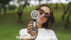 Industrial-Style Transparent Handheld Fan – High-Speed Brushless Motor & LED Display