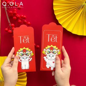 Lì Xì Tết 2025 Hình Mèo Thiết Kế Q.Gla Dễ Thương Cute - Kích Thước 8x16cm