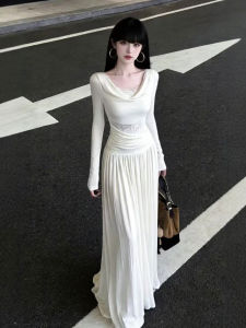 CHANGTONG | Elegant French Style Draped Neck Slimming Dress