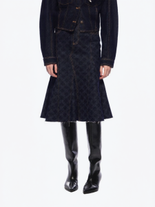 ANN ANDELMAN | Raw Laser Burn-out Full Print Fish Tail Denim Skirt