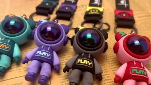 Astronaut Space Cartoon Toy Keychain Key Chain Holder Colorful Mini Cute Rainbow Keychain With Label Belt